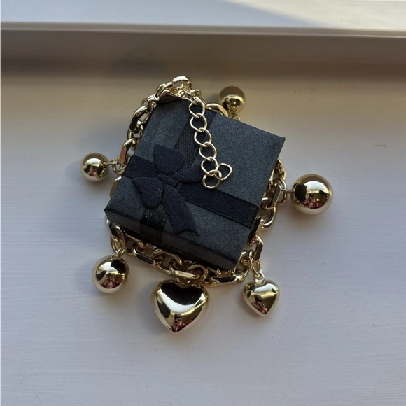 Bold Gold Plated Heart Charm Bracelet Chunky Link Love Statement Jewelry - Picture 4 of 11